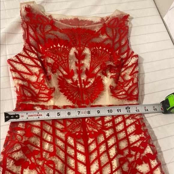 Anthropologie Bold Red Embroidered Dress Mesh Illusion Sleeveless Elegant Summer - Picture 10 of 11